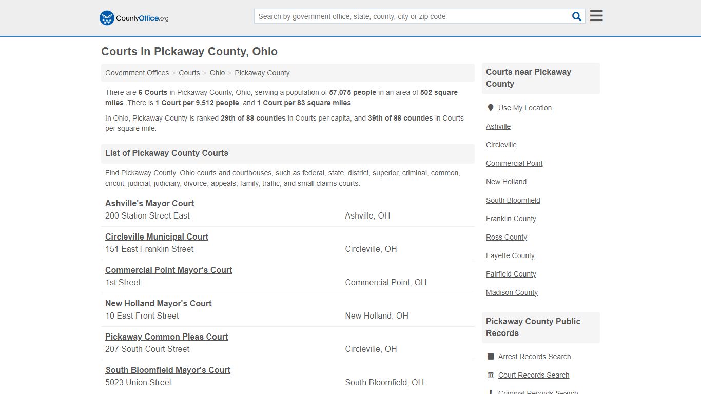 Courts - Pickaway County, OH (Court Records & Calendars)